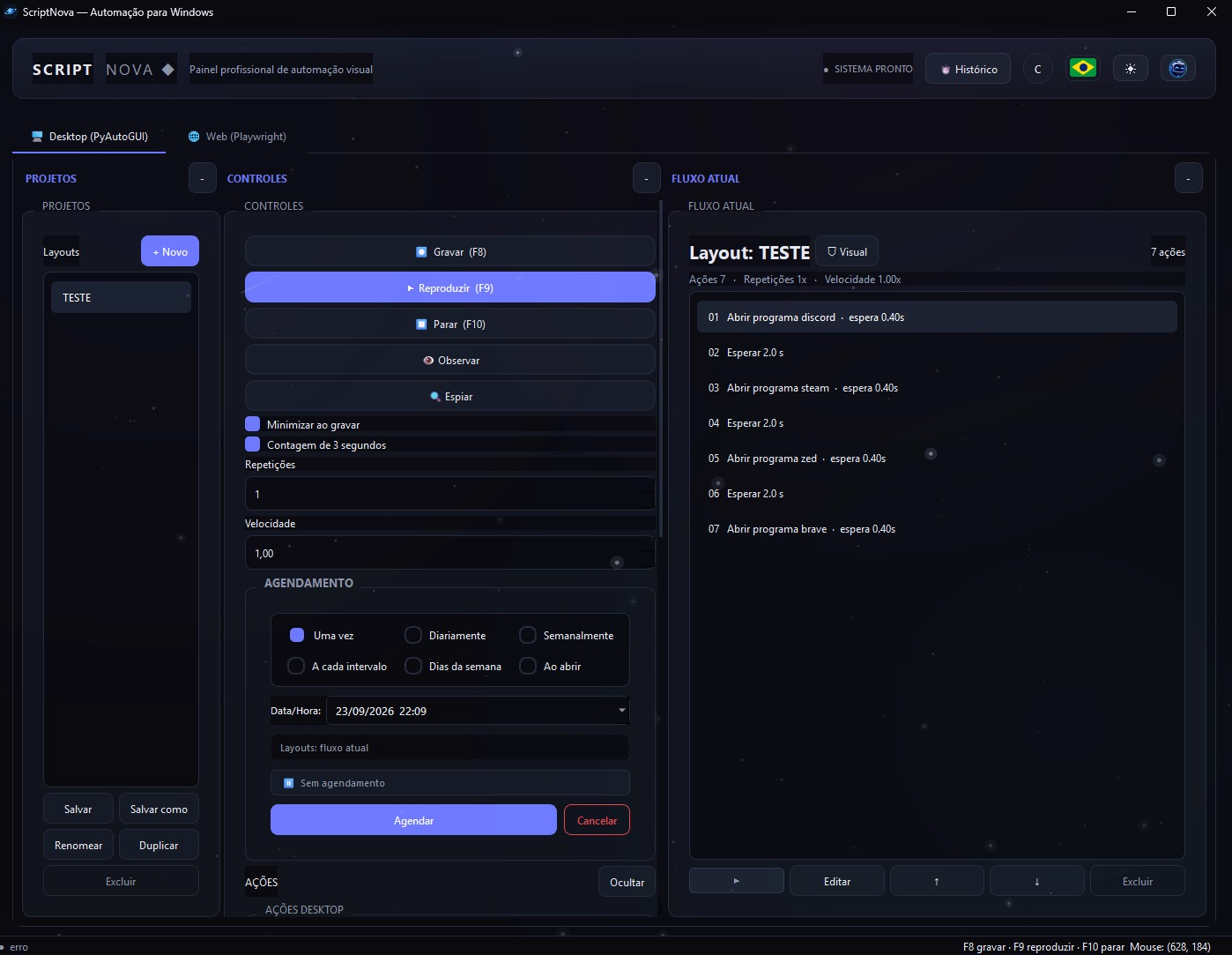 Painel desktop ScriptNova