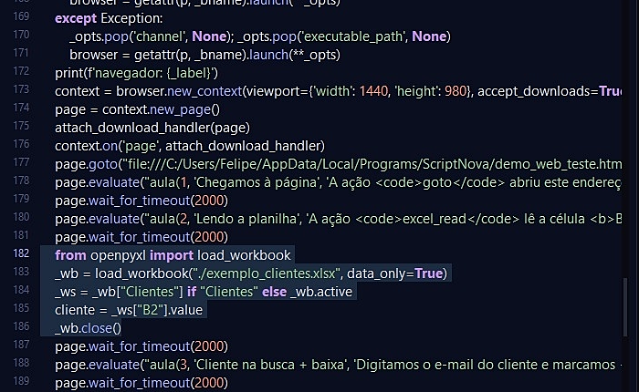 Passos de uma automação no editor visual ScriptNova